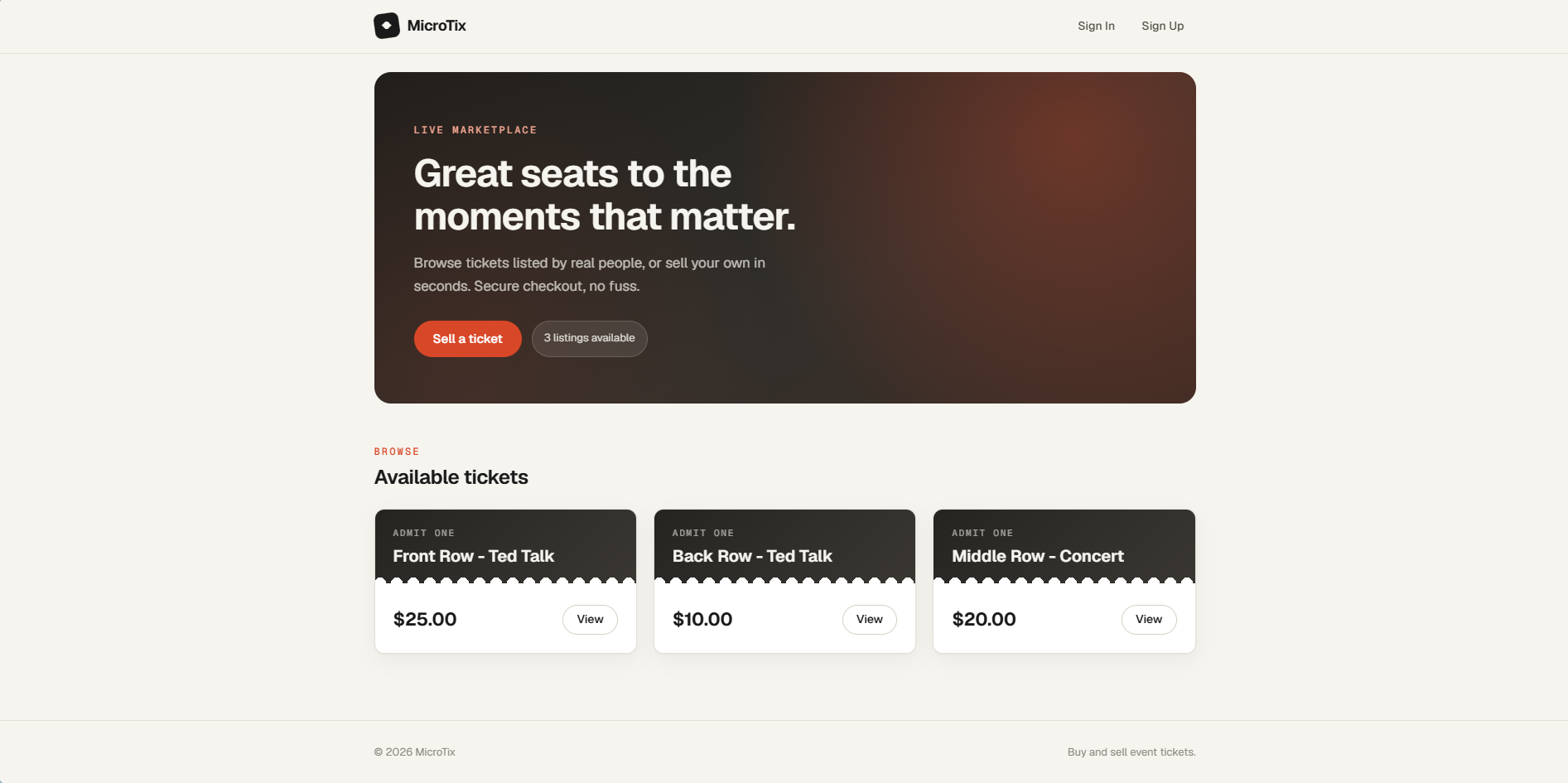 MicroTix Landing page